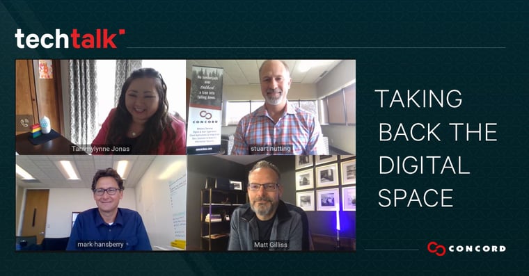 Screenshot of the four panelists with text stating "Taking Back the Digital Space".